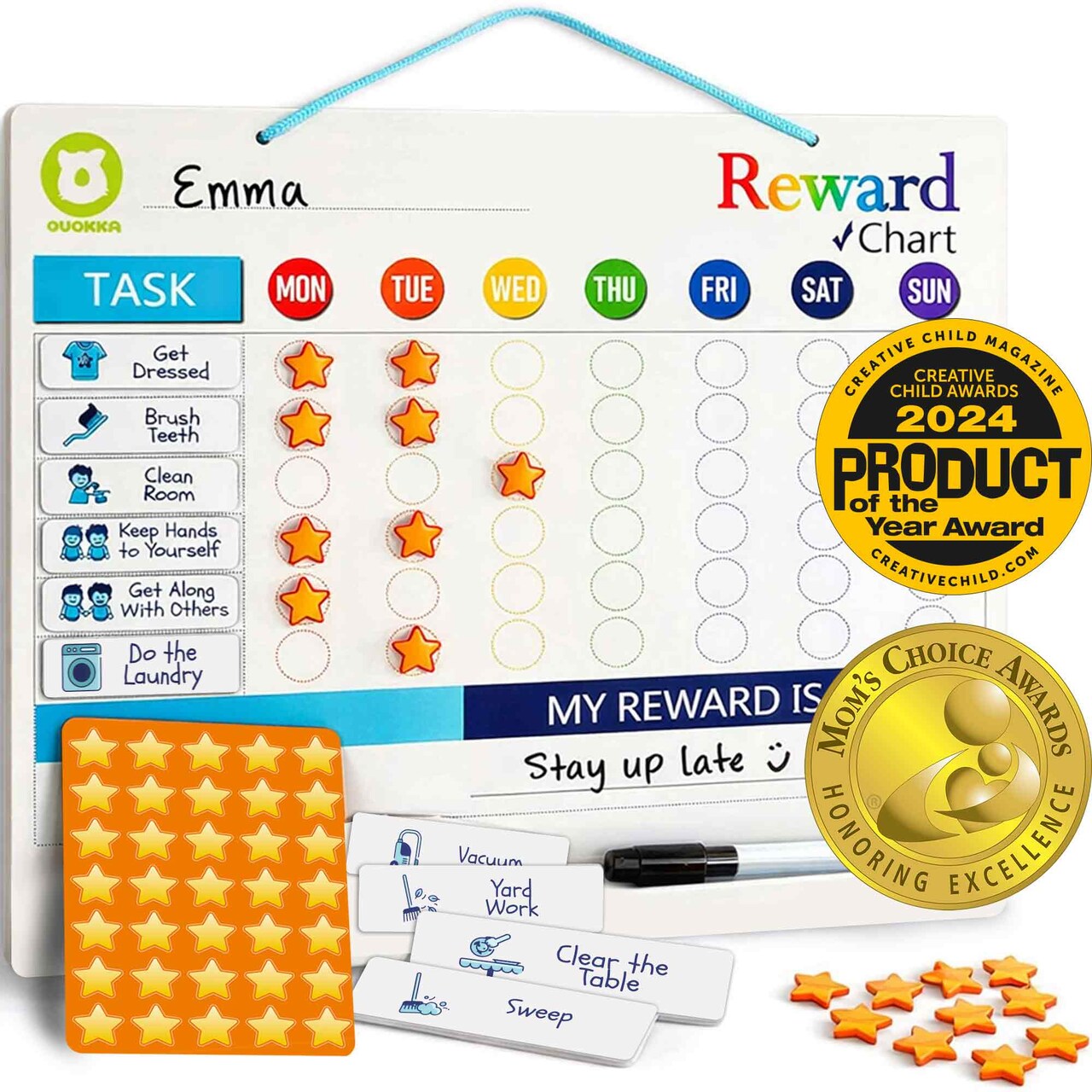 QUOKKA Magnetic Behavior Chore Chart for Kids at Home - Gift Reward Visual Schedule Chart - Dry and Erase Routine and Responsibility - Use 99 Magnets, Markers, Stickers - From Toddlers to Teens